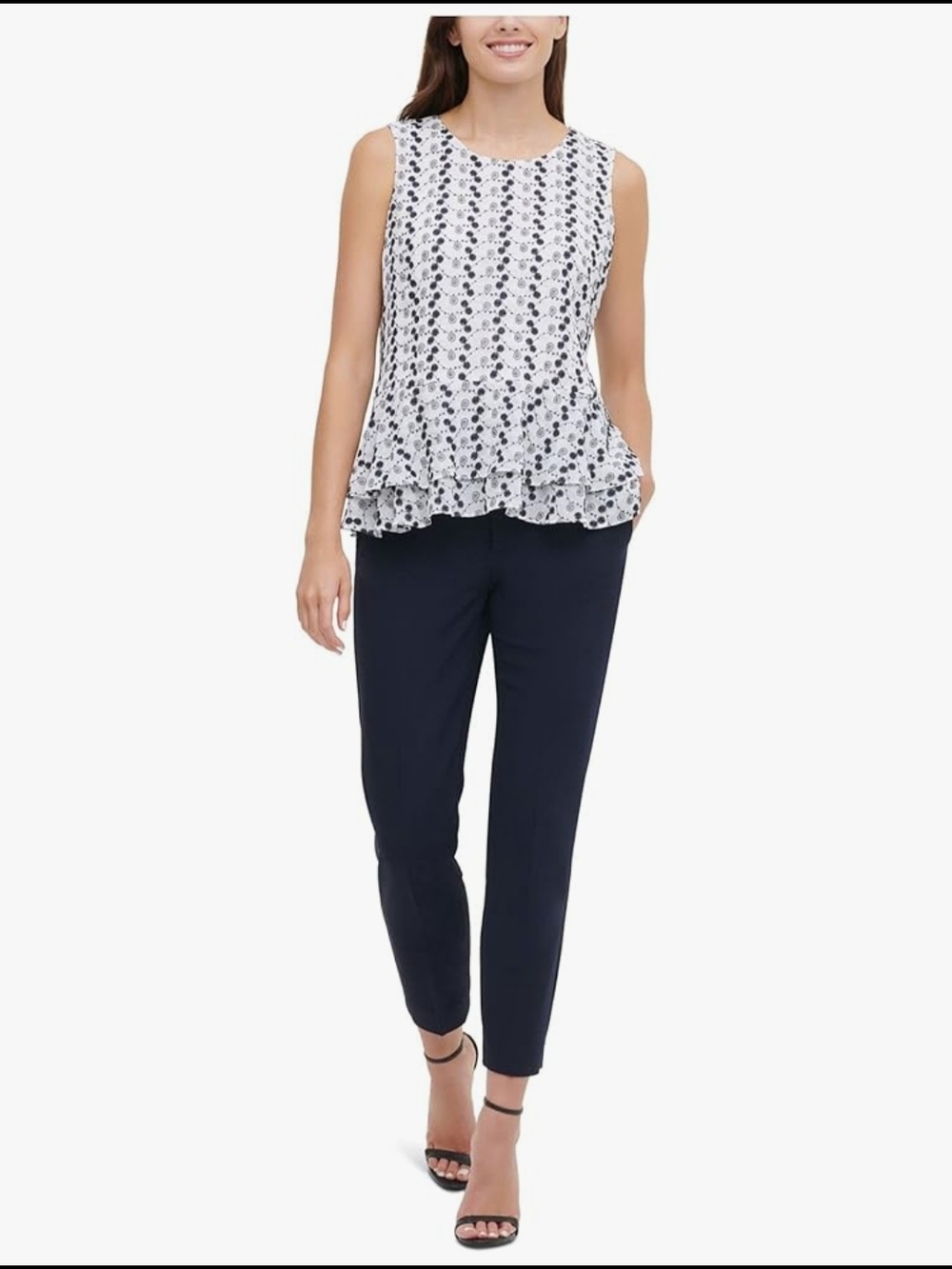 Tommy Hilfiger Printed Sleeveless Ruffle Hem Top XL - Picture 2 of 9
